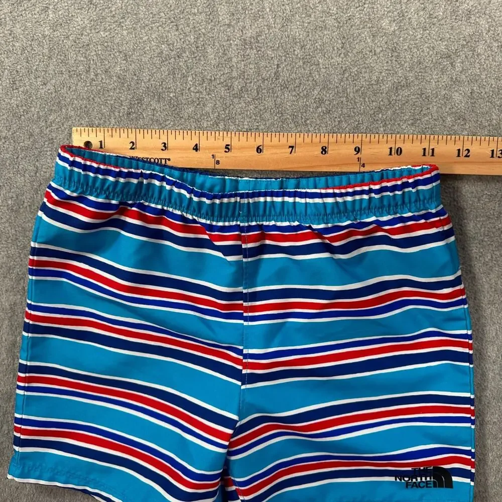 The North Face Striped Boys Swim Shorts Size 6 Blue/Red UPF 40 Elastic Waist - Picture 2 of 6